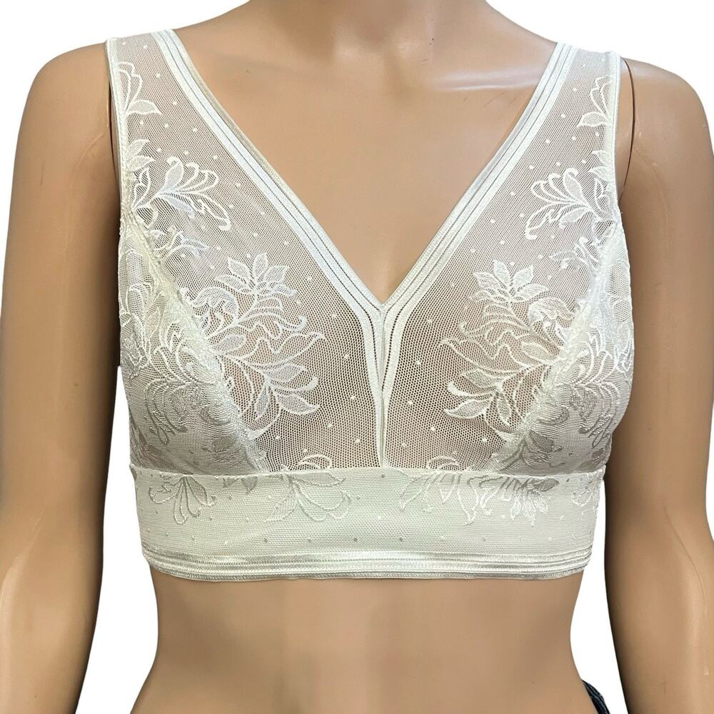 Wacoal Net Effect Bralette 34 D/DD White Wireless Sheer Soft Cup Comfort Floral
